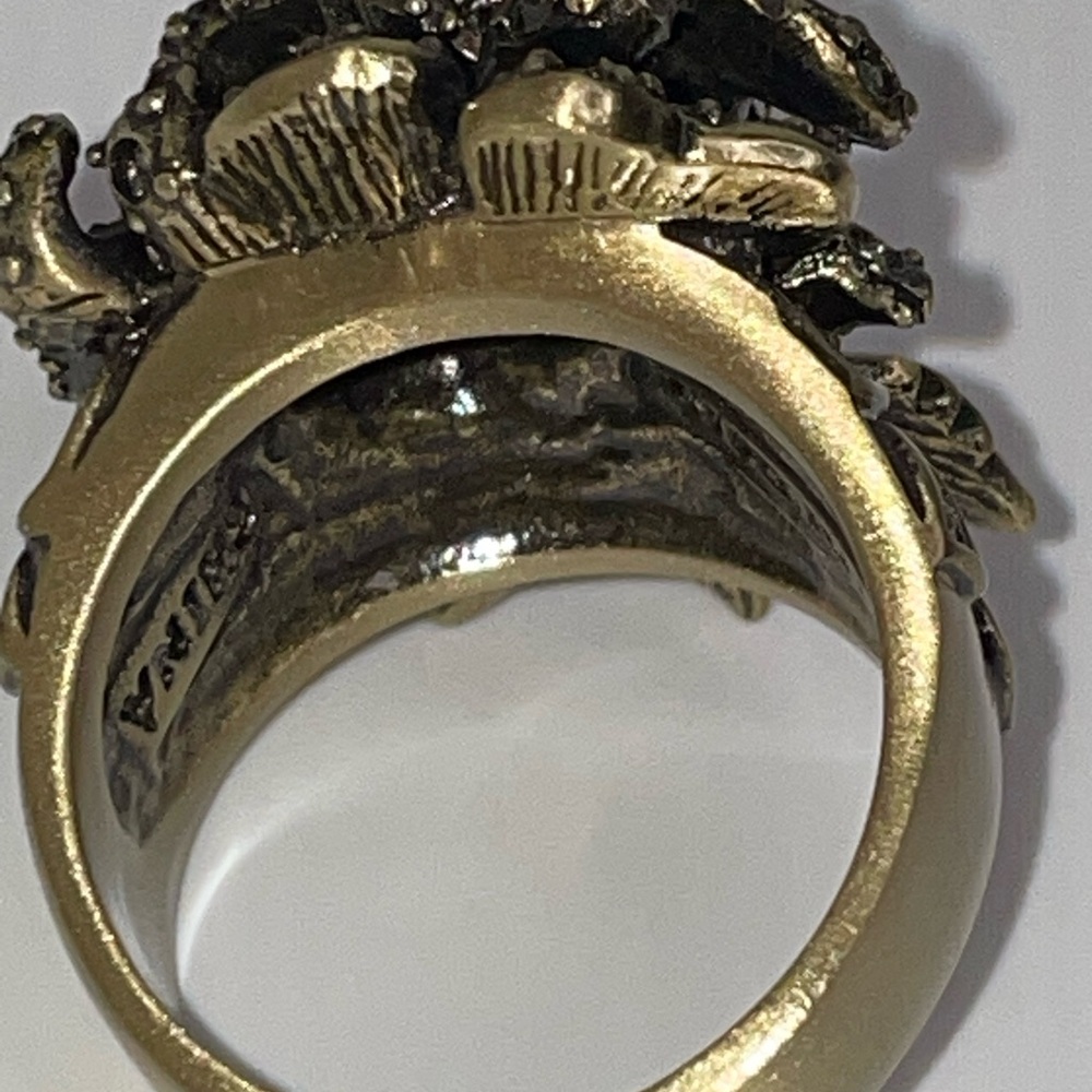 Heidi Daus Crystal Rose Ring Gold Tone Antiqued Black Finish Floral - Size 8.5 - Picture 8 of 12